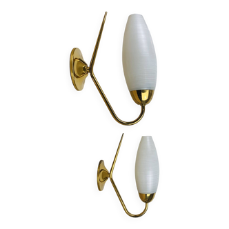Pair of opaline brass wall lights from the 50s, Arlus, Lunel