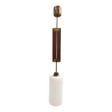 Vintage Glazed Opaline Glass, Teak and Brass Pendant, Italy
