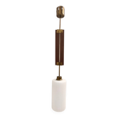 Vintage Glazed Opaline Glass, Teak and Brass Pendant, Italy