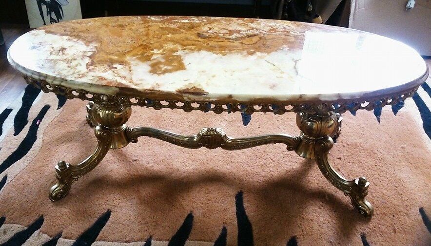 Coffee table marble and bronze Super sixties