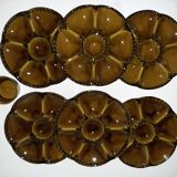 6 Gien oyster plates and barbotine ramekin