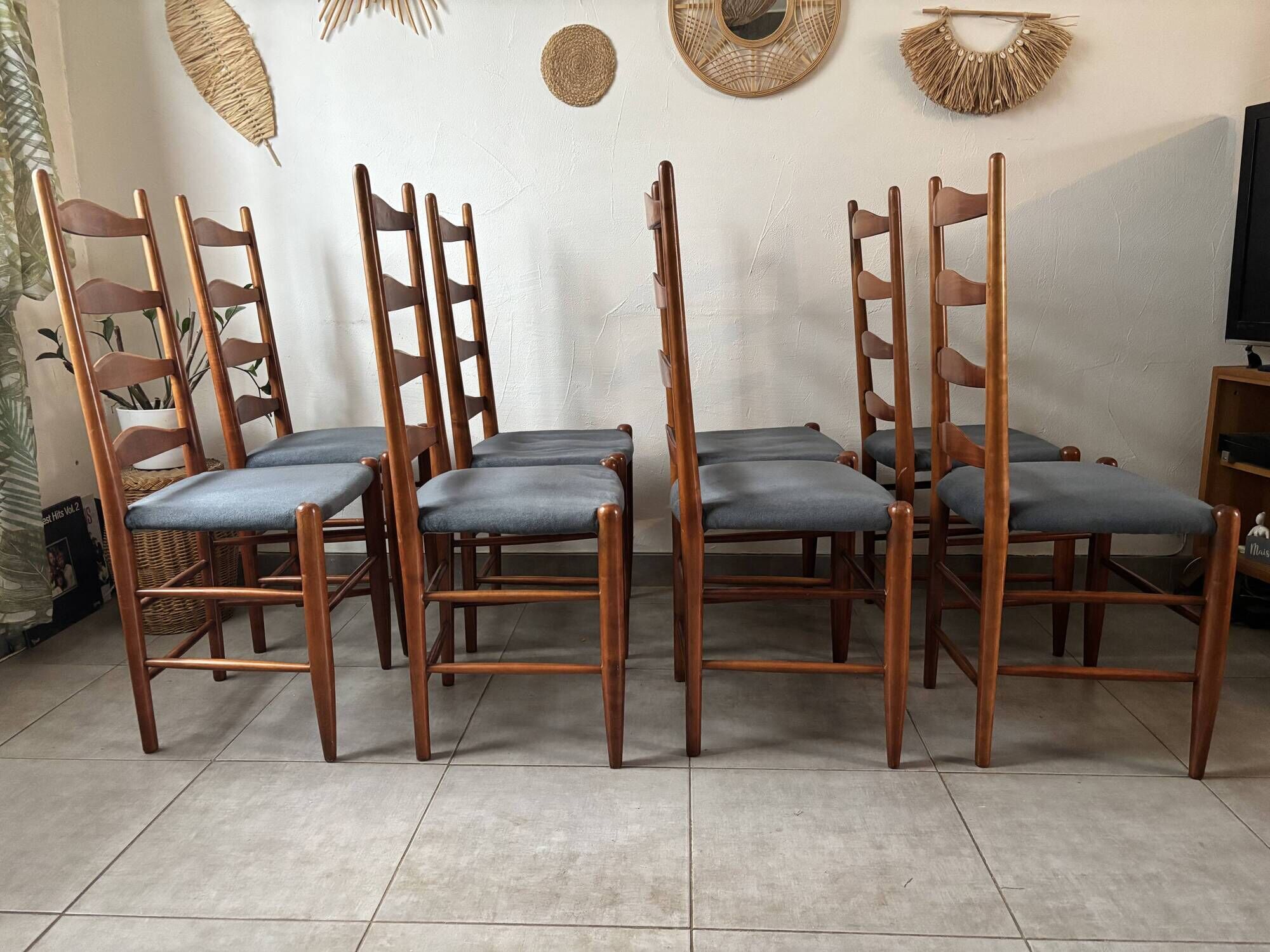 Set of 8 Scandinavian ladderback chairs, 1960s.