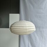 Suspension in rattan and japanese natural linen in the shape of a lantern h50 d30