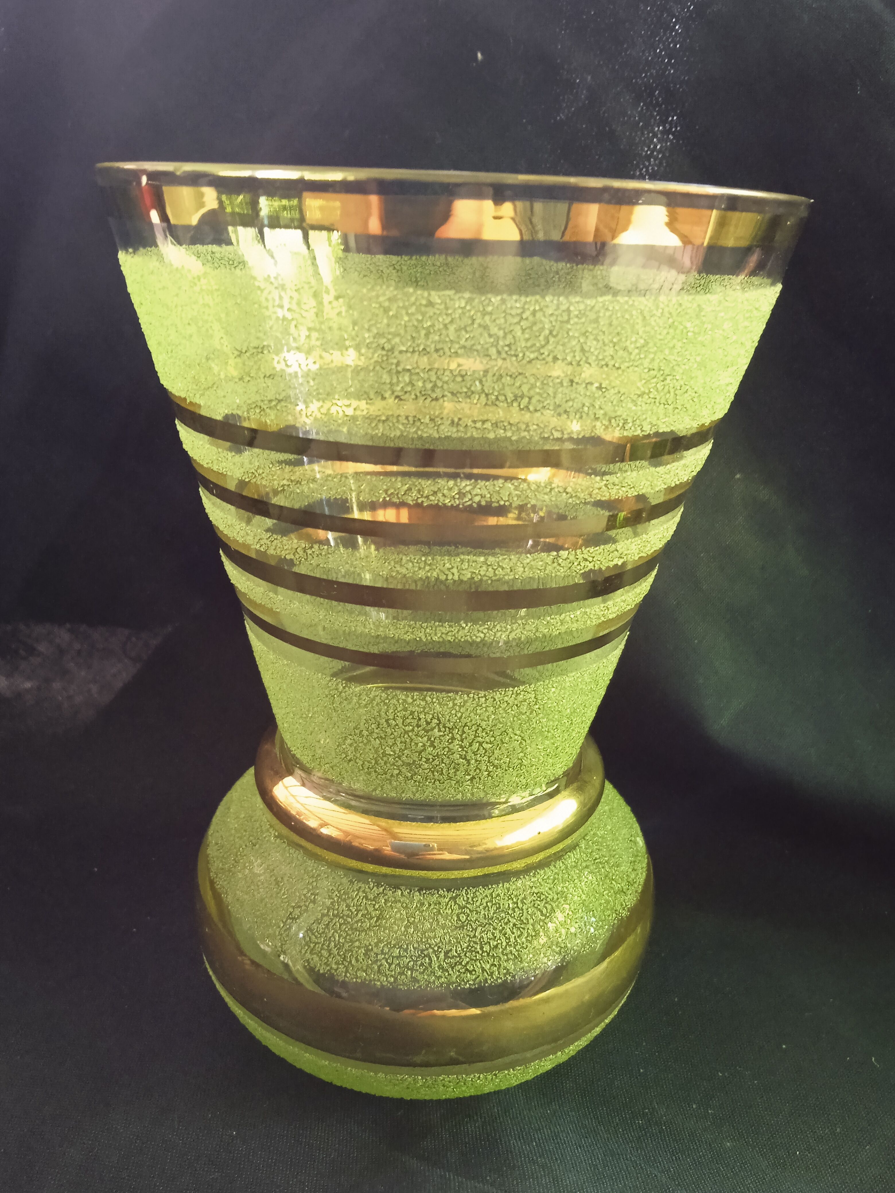 Two vintage green vases in glass and granite effect 50s