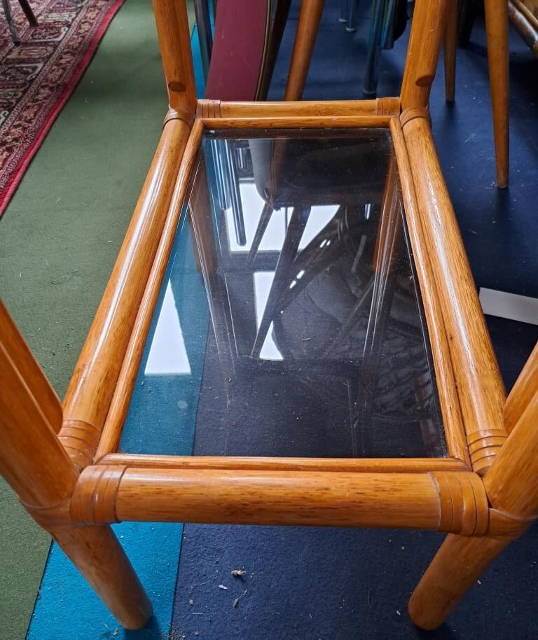 Rattan console and smoked glass Roche Bobois, from the 70s