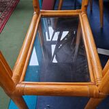 Rattan console and smoked glass Roche Bobois, from the 70s