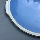 Large sky blue pie dish with gold edging