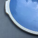 Large sky blue pie dish with gold edging