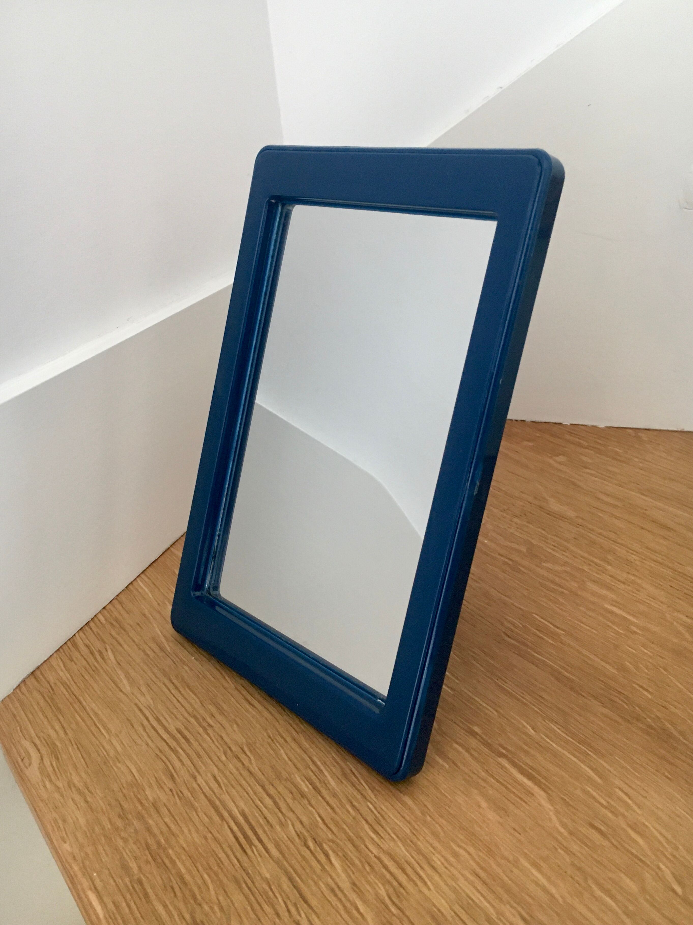 80s hand mirror navy blue frame