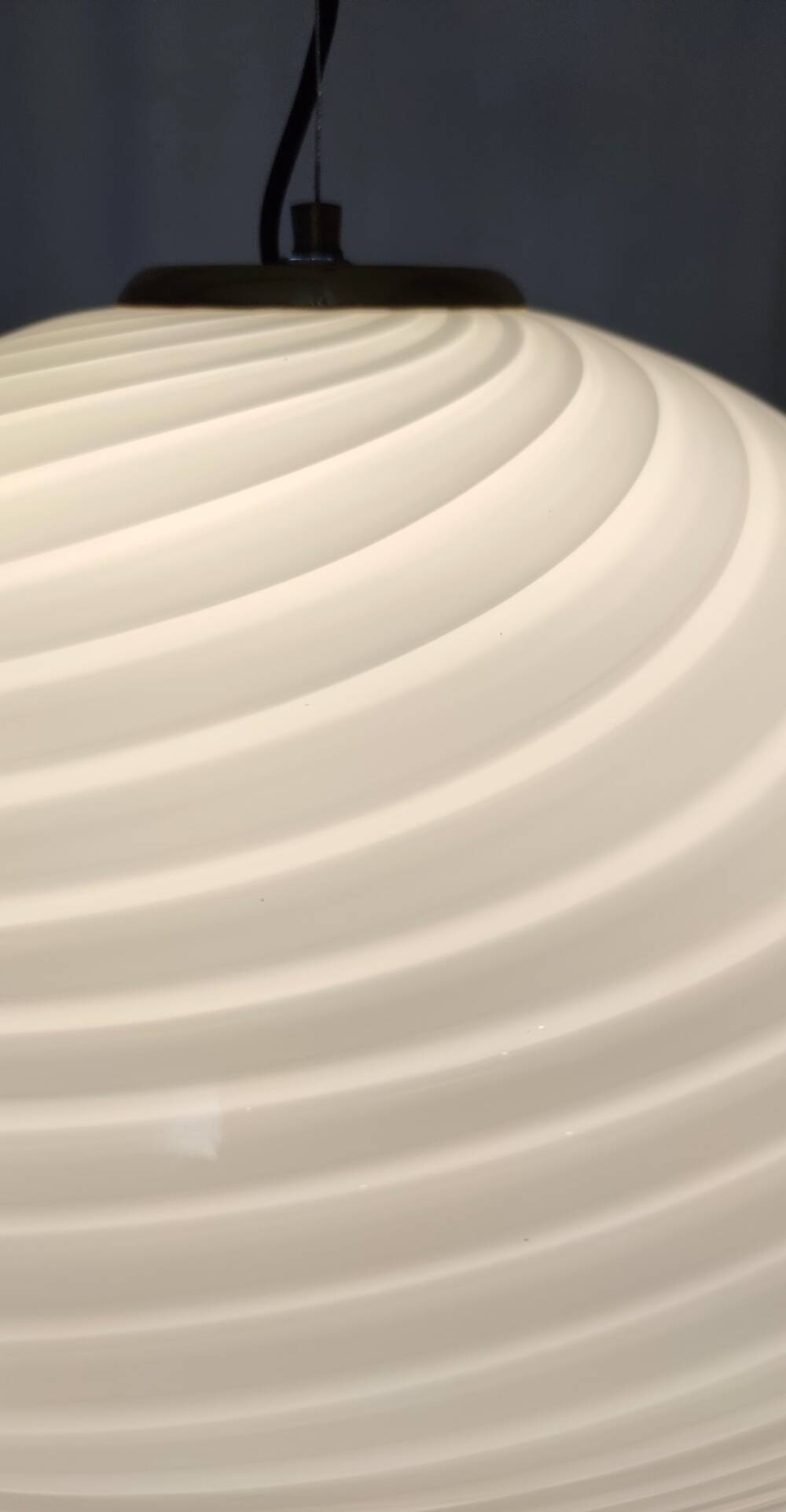 Adjustable White Murano Glass and Brushed Brass Pendant by VeArt