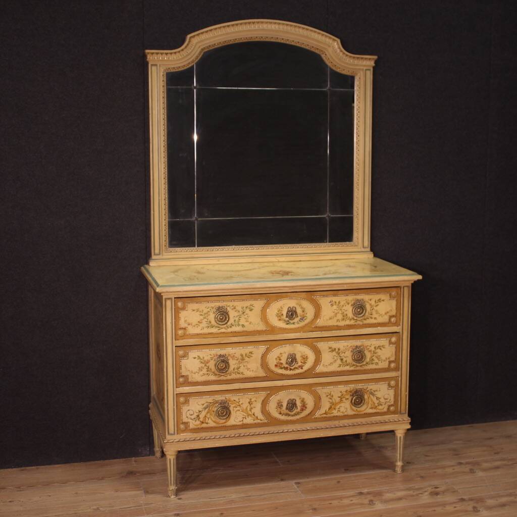 Commode en bois laqué avec miroir style Louis XVI