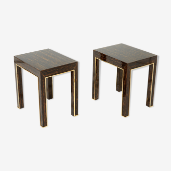 Pair of side tables palm wood and brass Romeo Paris 1970
