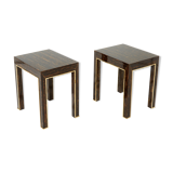Pair of side tables palm wood and brass Romeo Paris 1970