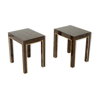 Pair of side tables palm wood and brass Romeo Paris 1970