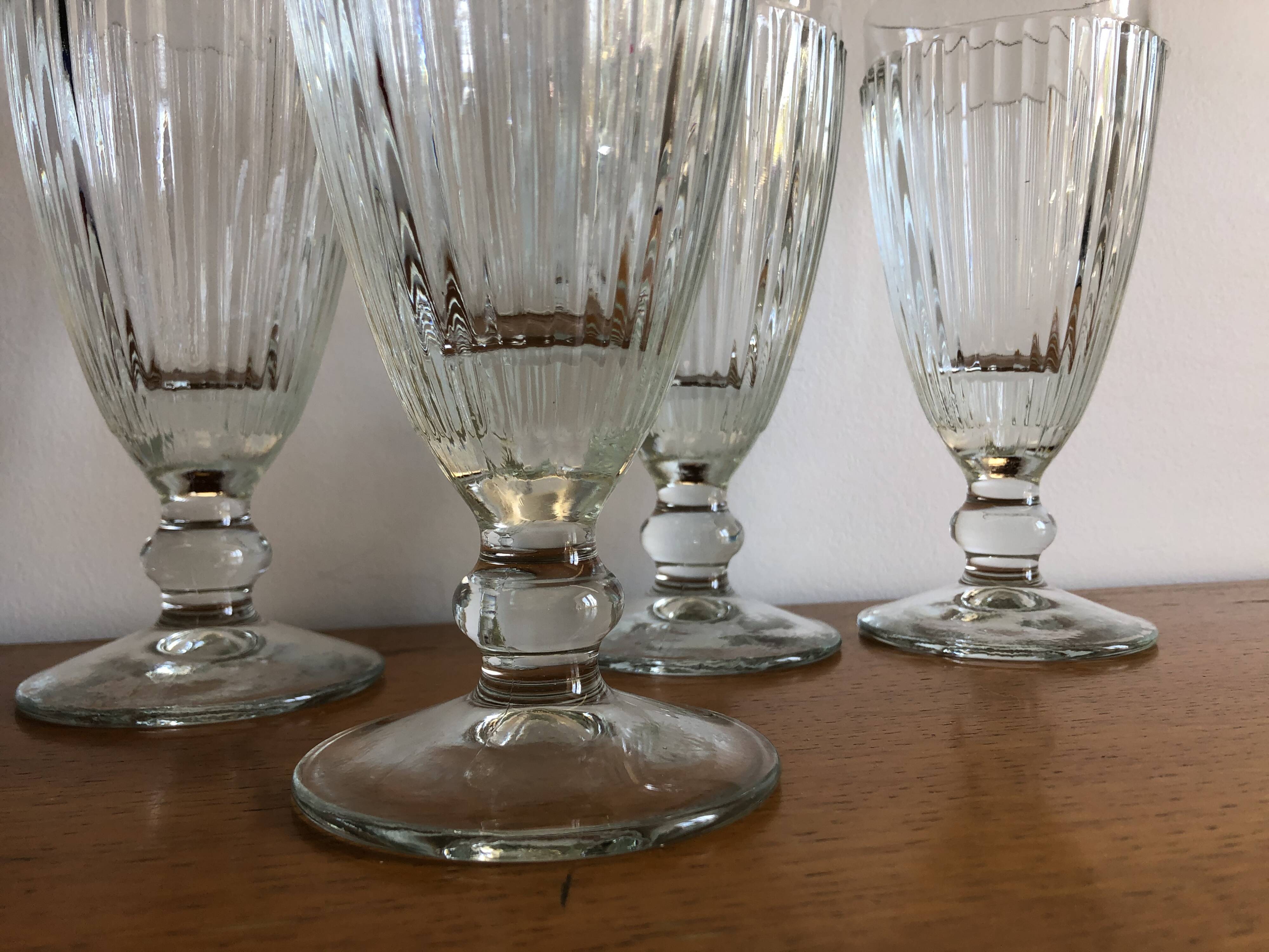 4 bistrot ice cream cups thick glass vintage