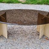 Table basse design en travertin et verre fumé des années 70