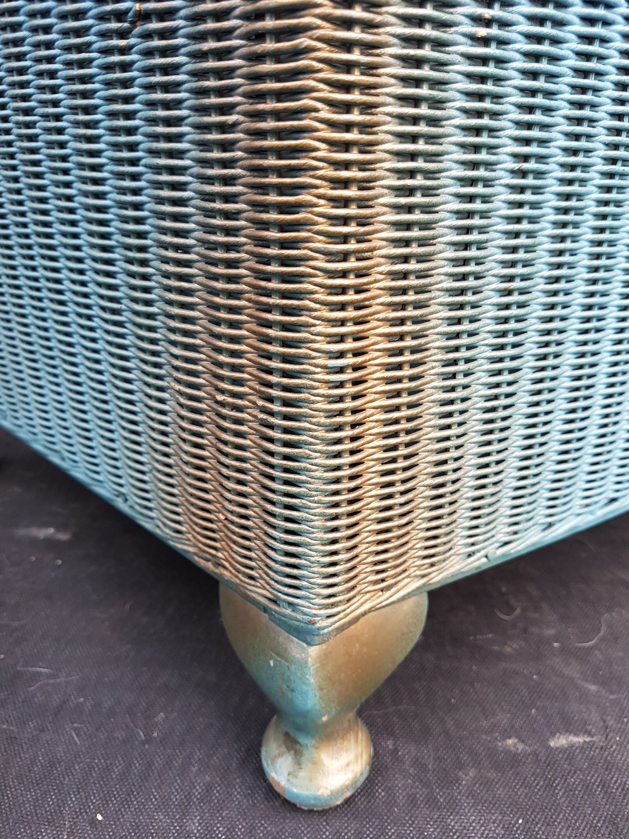 Lloyd loom blue and gold English art deco bench box