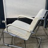 Vintage leather tubular chrome arm chair