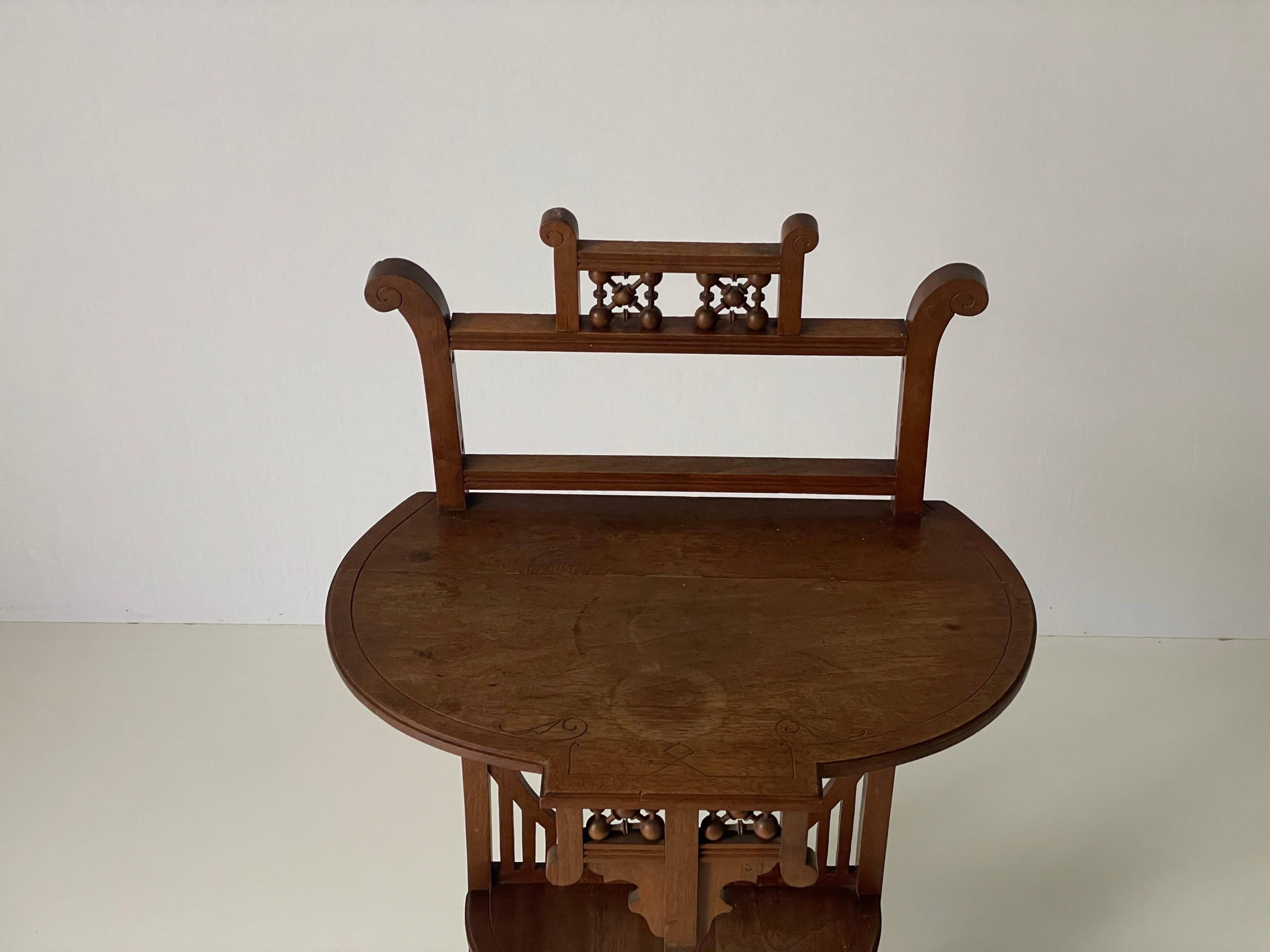 Two-tier walnut console table, 1950s, France.