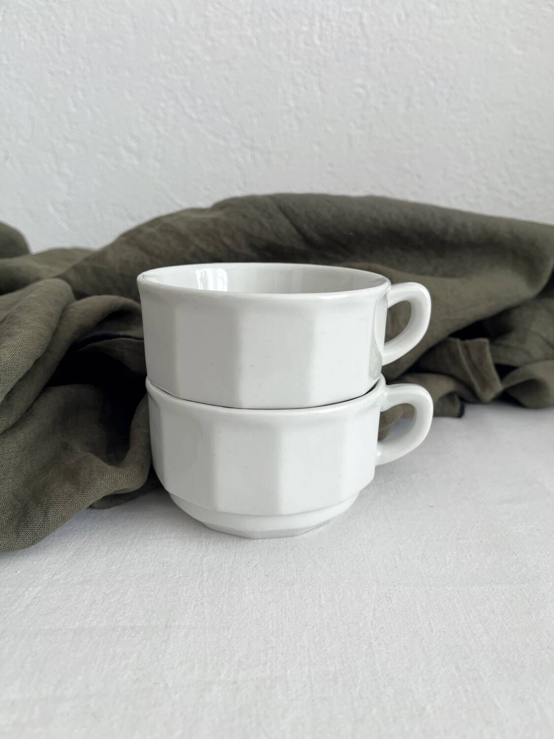 2 white porcelain cups Apilco vintage Parisian bistro