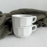 2 white porcelain cups Apilco vintage Parisian bistro