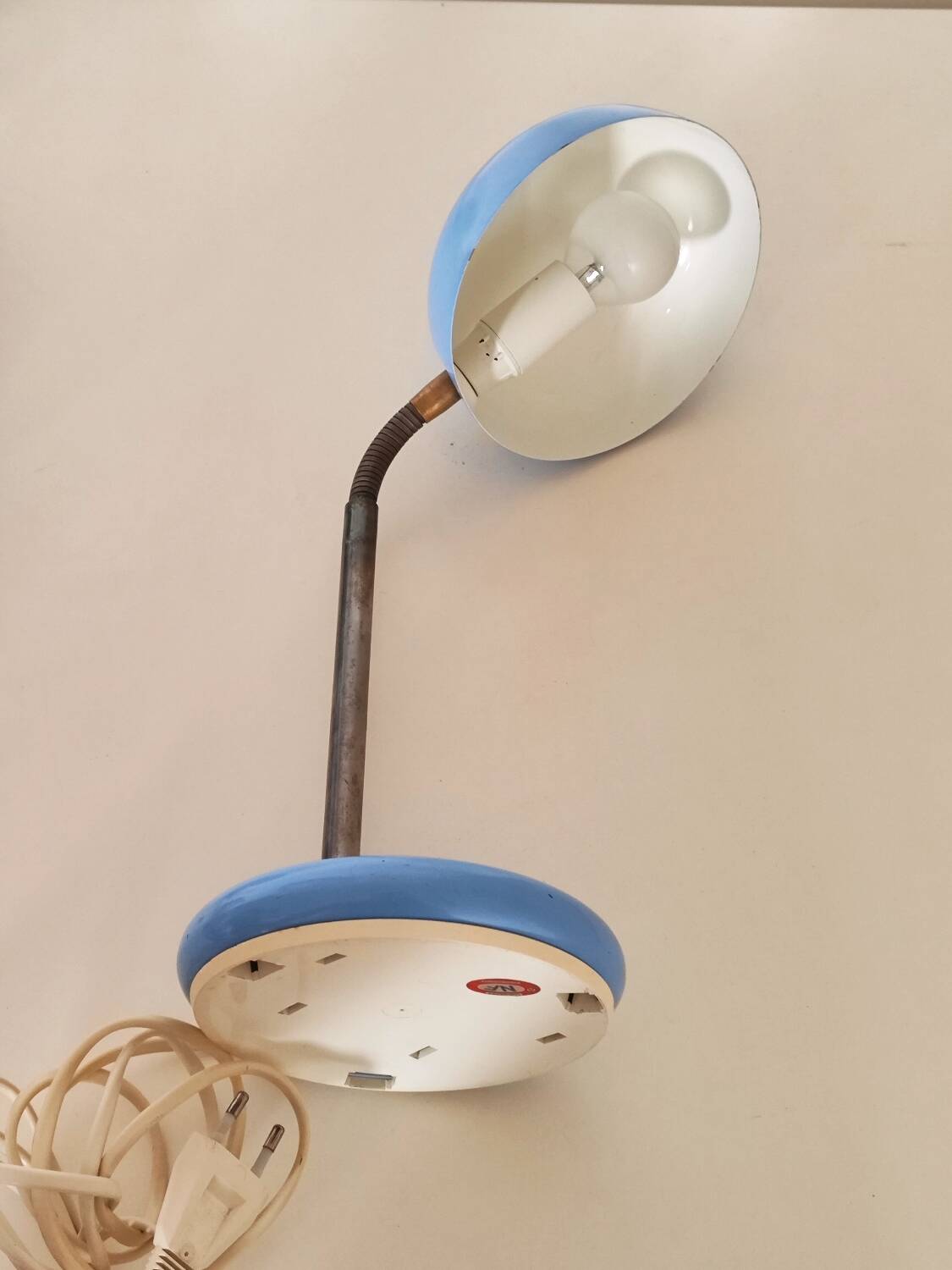 Sky blue steel desk lamp from the 60s