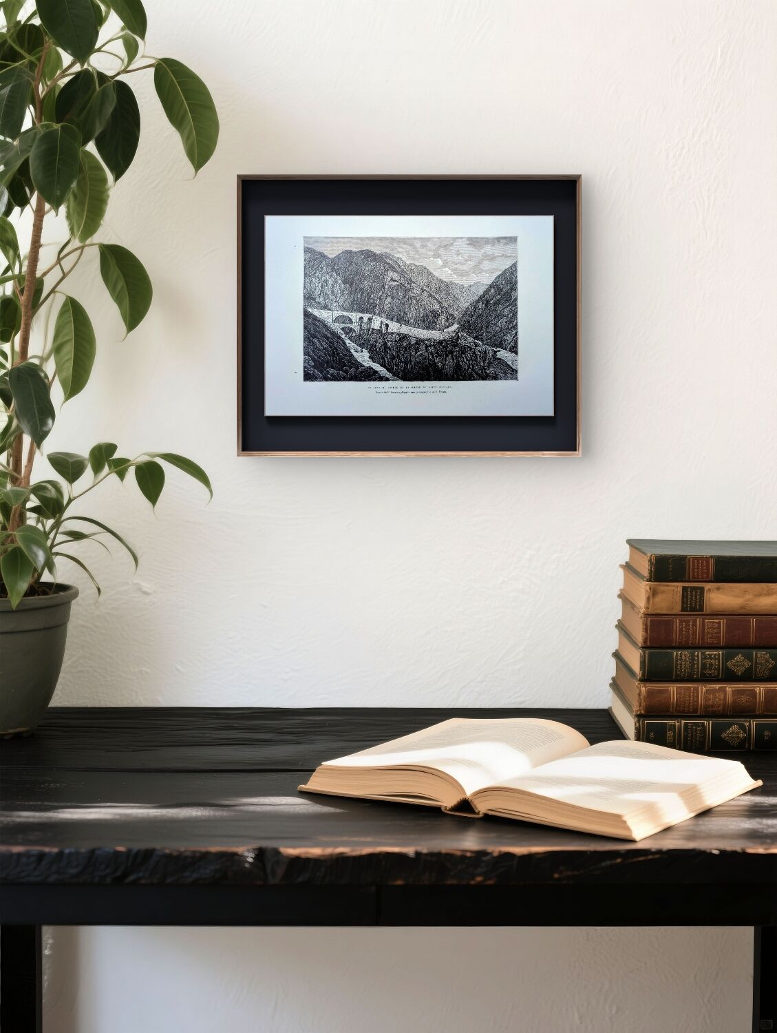 The Devil's Bridge, Schöllenen, vintage engraving, 1878.