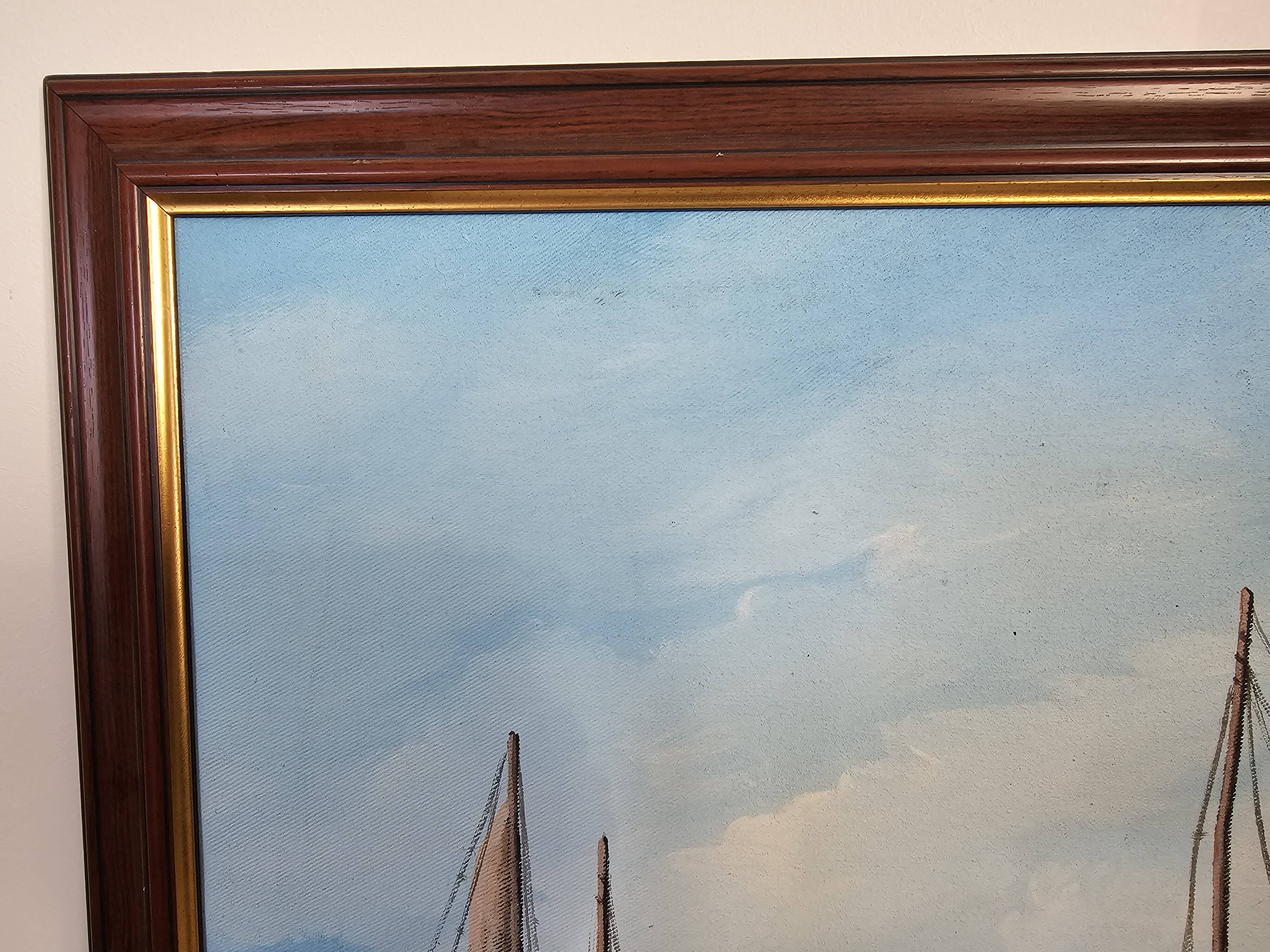 Oil painting on canvas Fishing port in Africa signed Raymond Lafaille