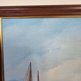 Oil painting on canvas Fishing port in Africa signed Raymond Lafaille