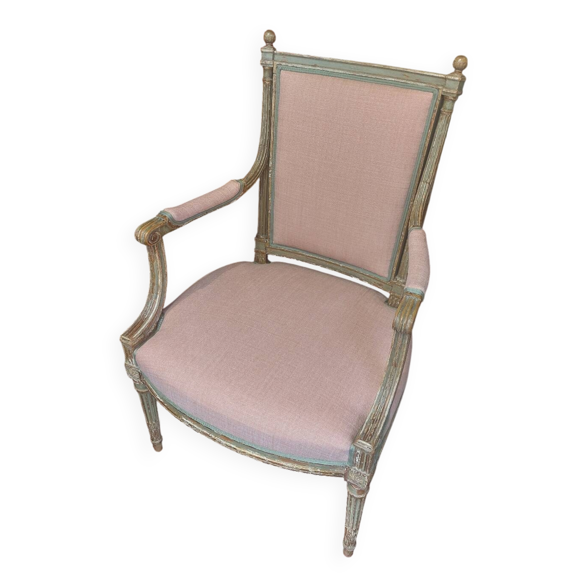 Patinated Louis XVI style armchair