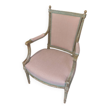 Patinated Louis XVI style armchair