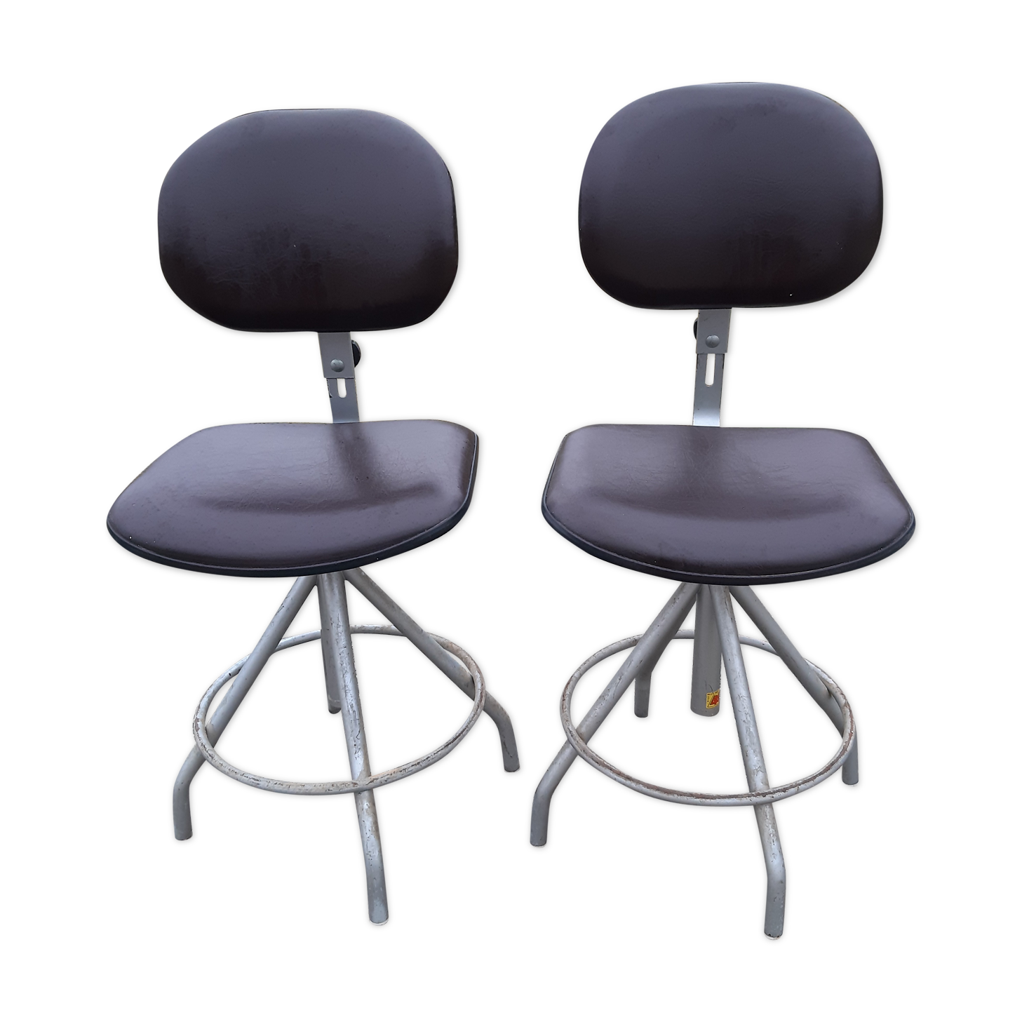 Pair of industrial chairs iron and skai BAO