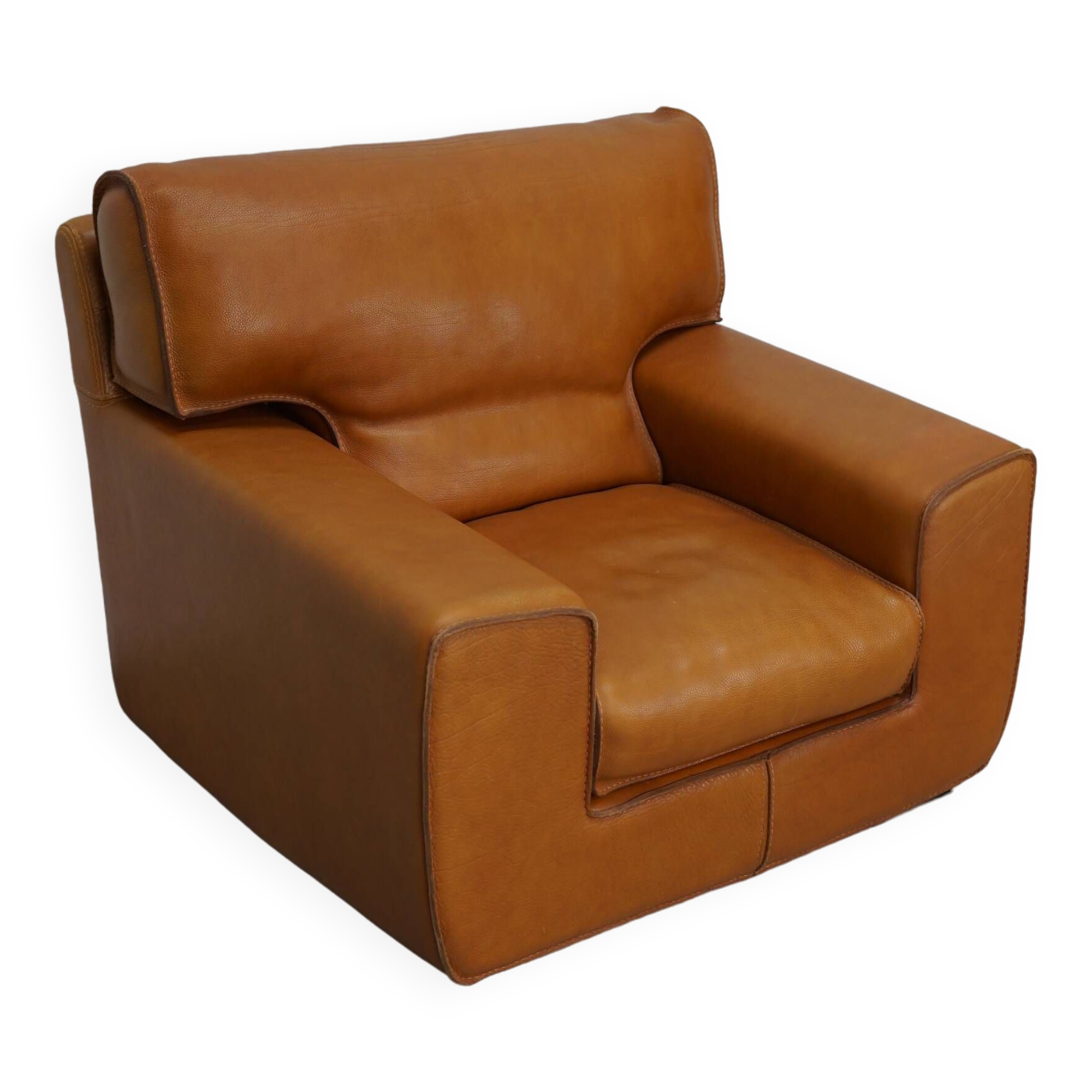 Roche Bobois leather club chair with beige/cognac collar – France, circa 1980