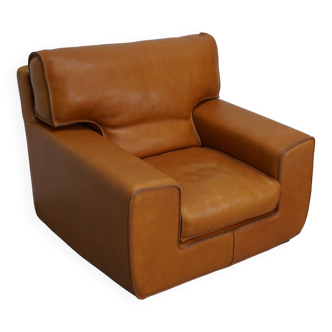 Roche Bobois Club Chair In Tan / Cognac Neck Leather – France, circa 1980