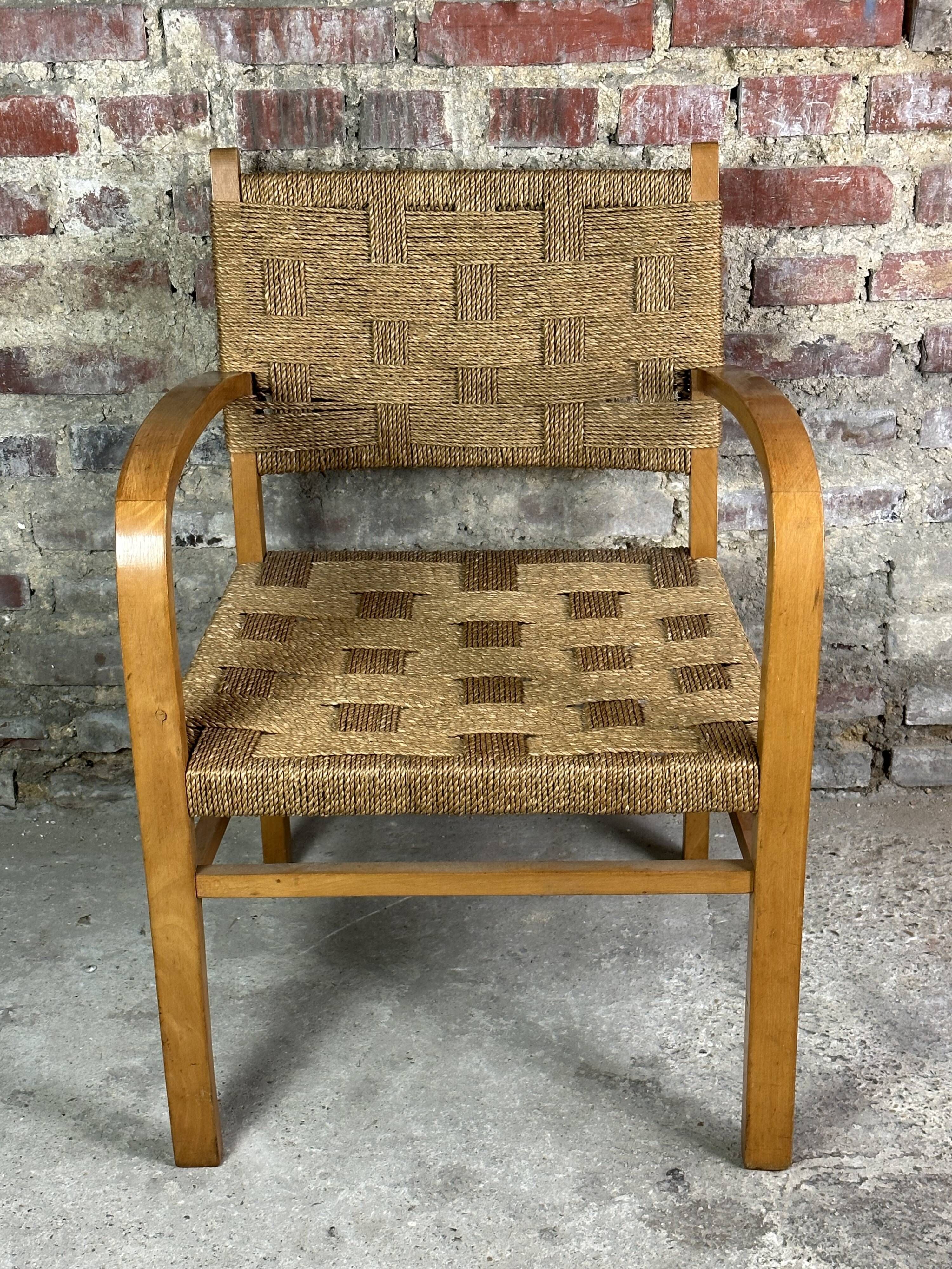 Dutch armchair rope and wood Vroom & Dreesman vintage 1960