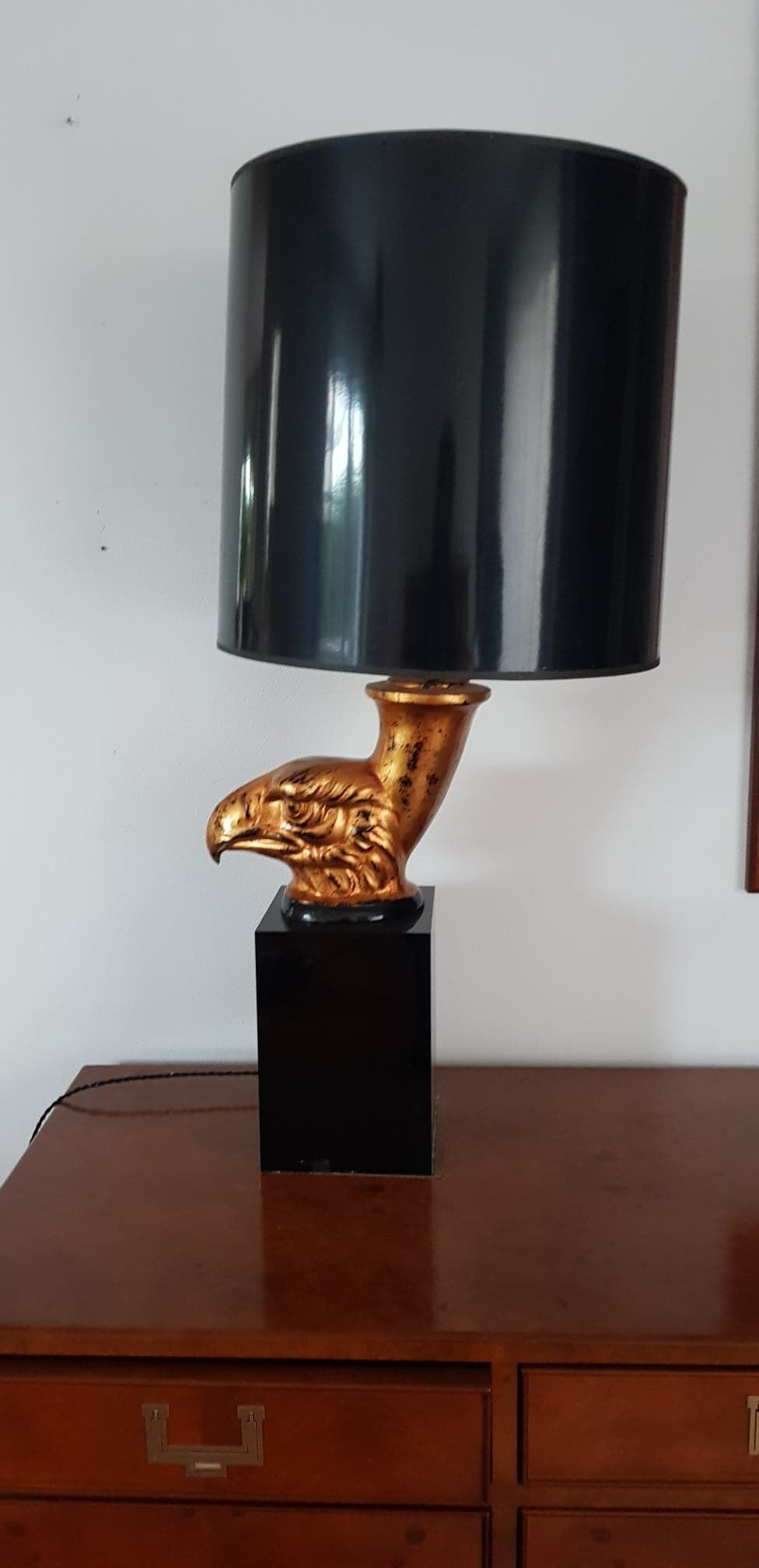 70s desk lamp black and golden eagle head