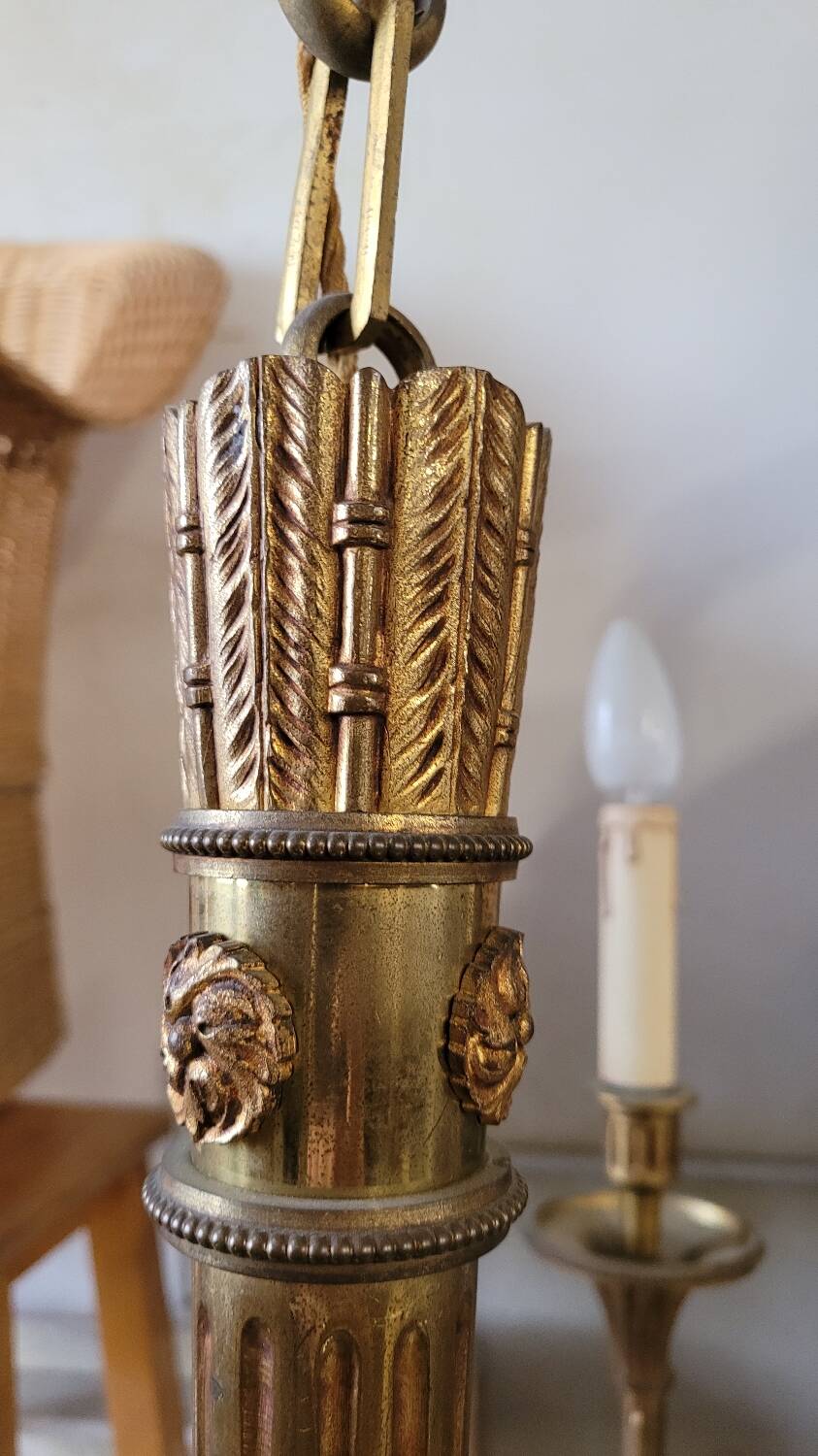 Louis xvi style gilt bronze chandelier - 6 lights