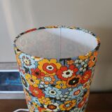 vintage white metal lamp, 70's flower power style shade