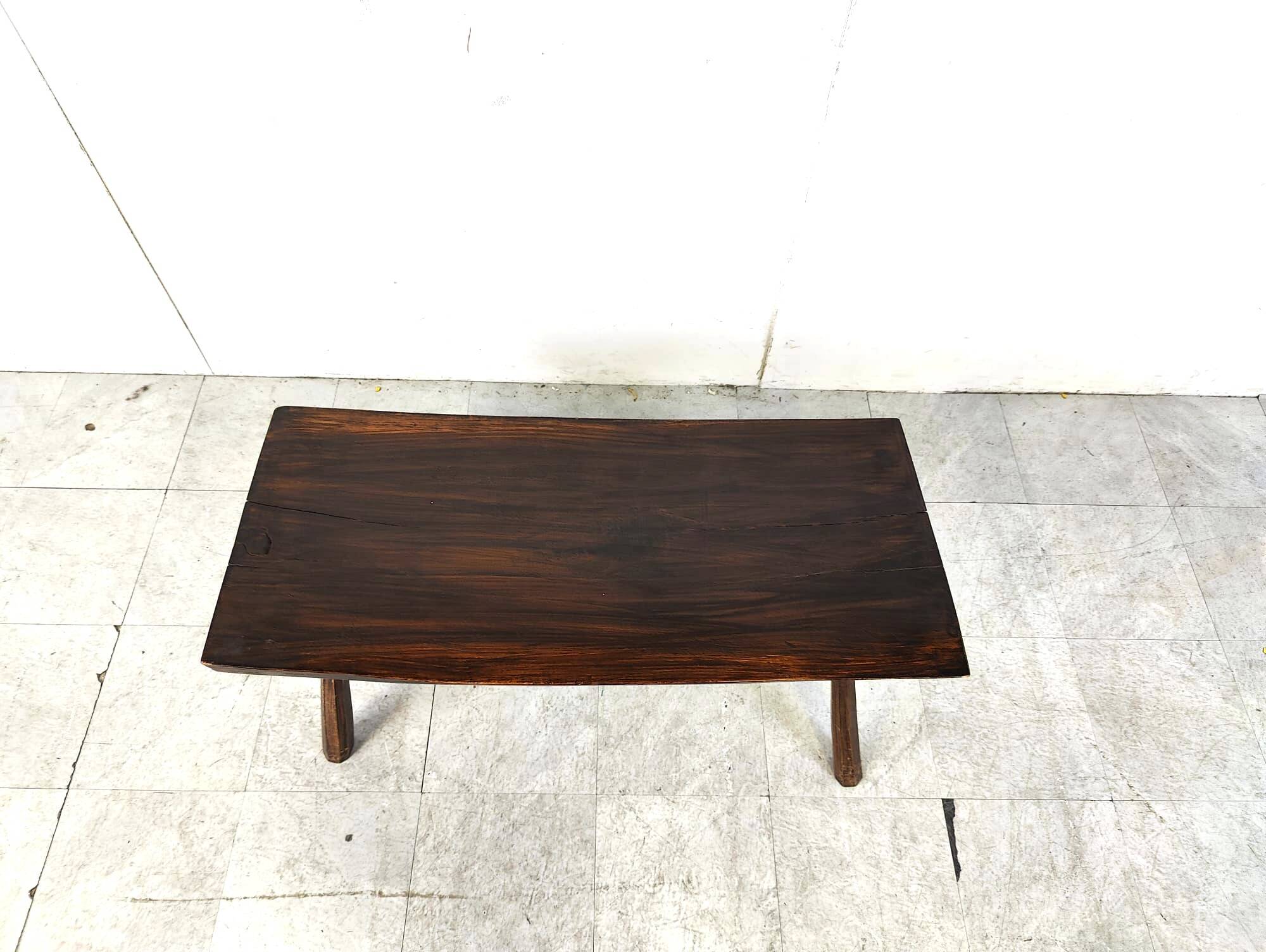 Solid wooden brutalist coffee table, 1960s