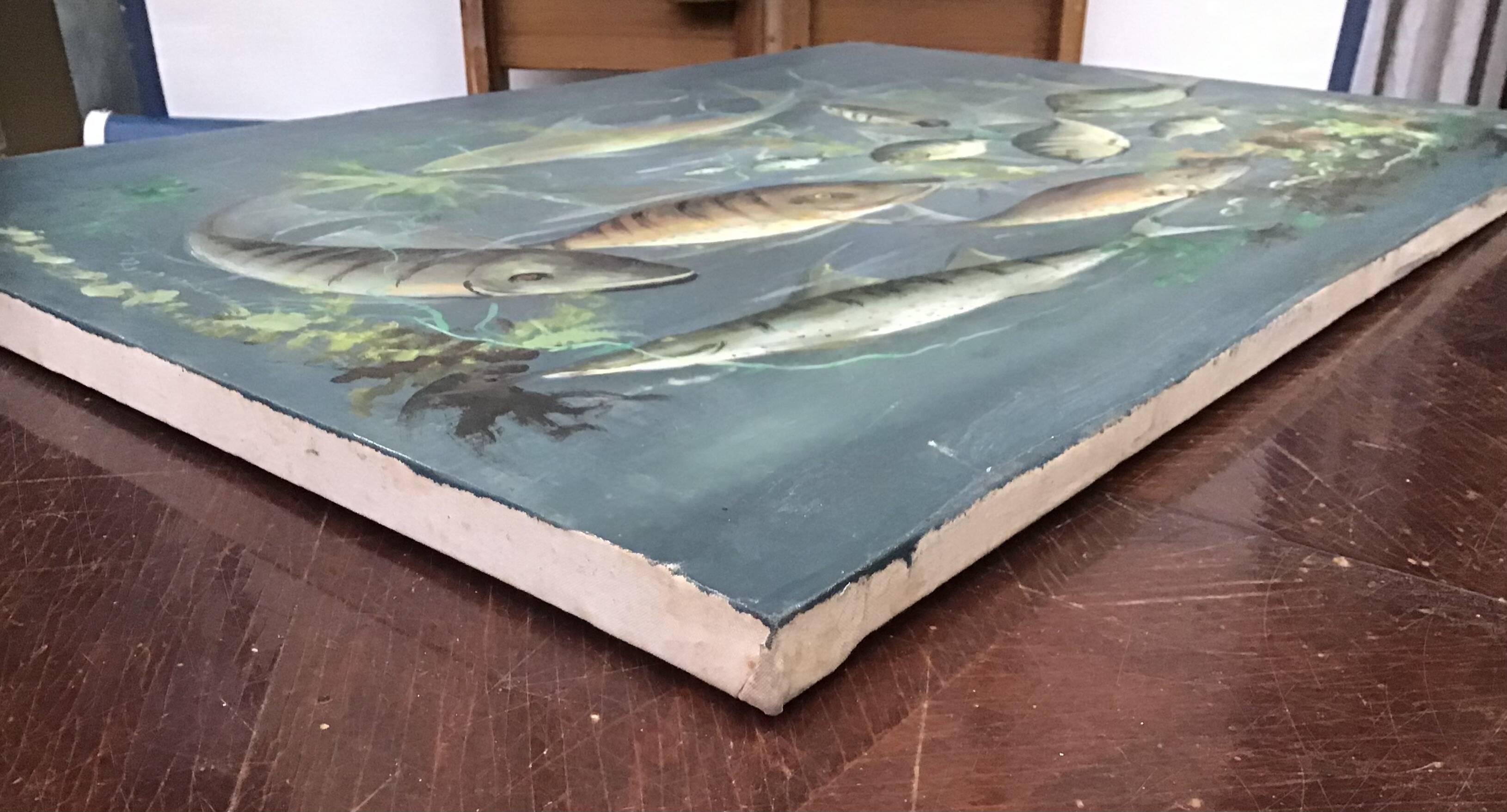 Congolese School Aquatic fauna Oil on canvas signed