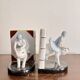 Old Pair of Bookends Porcelain White Girl Woman Equestrian Pig Art