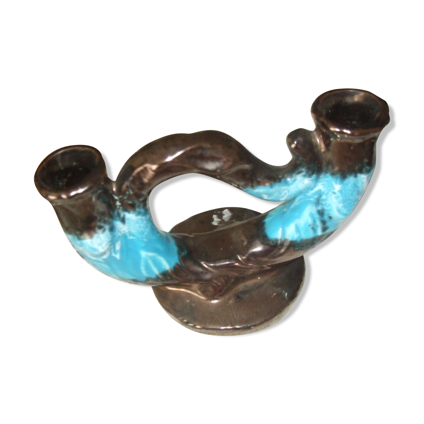 Vallauris blue and silver candlestick