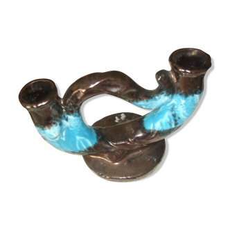 Vallauris blue and silver candlestick