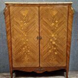 Curved Louis XV style armoire with floral marquetry, 20th century period.