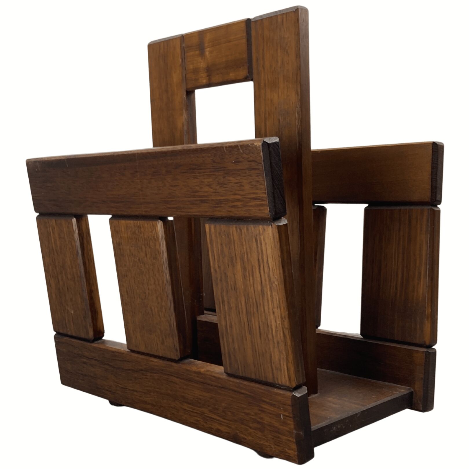 Midcentury brutalist oak magazine rack or holder, Dutch ca 1960s