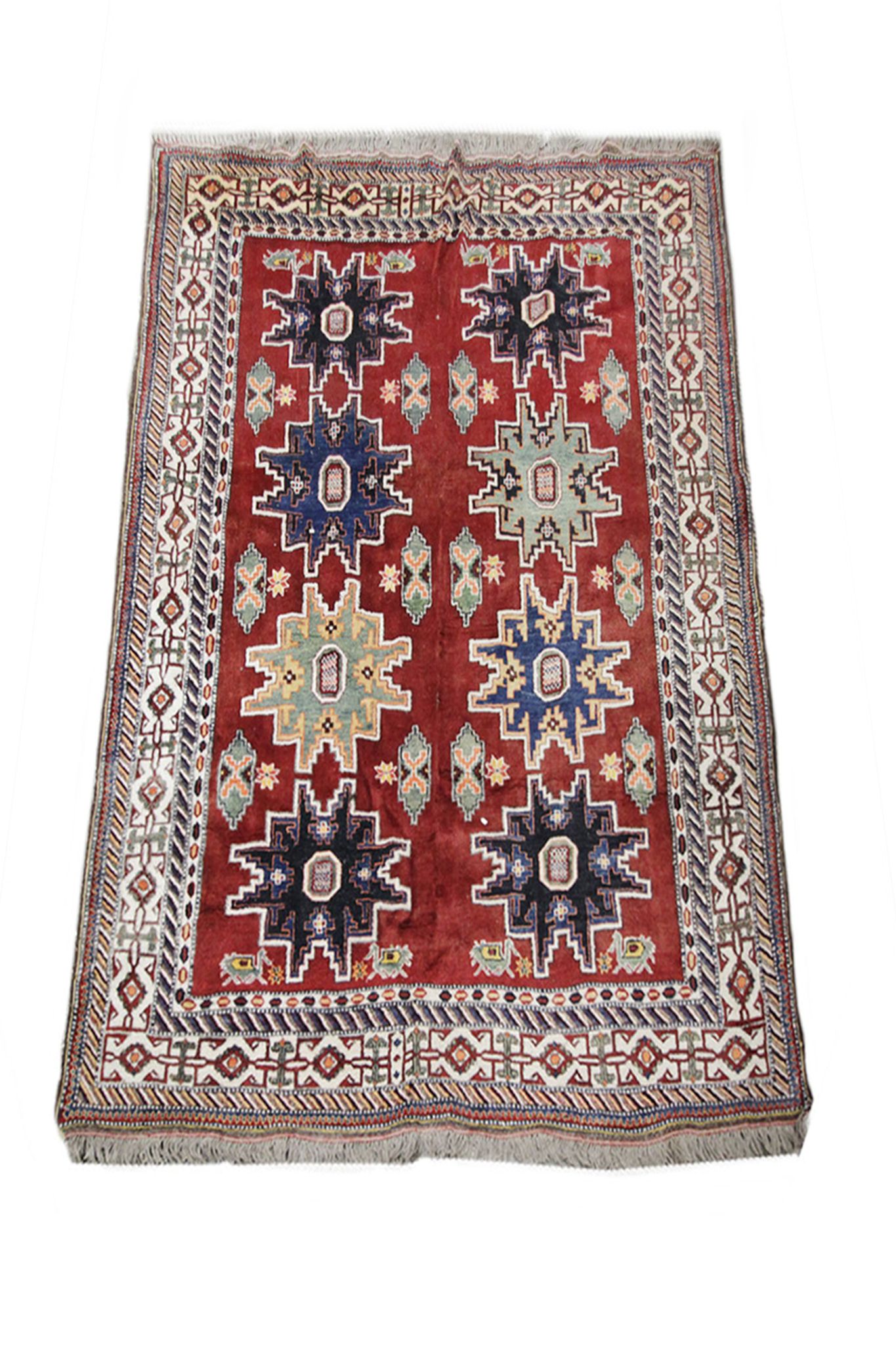 Vintage Caucasian Kazak Carpet Area Rug- 207x227cm