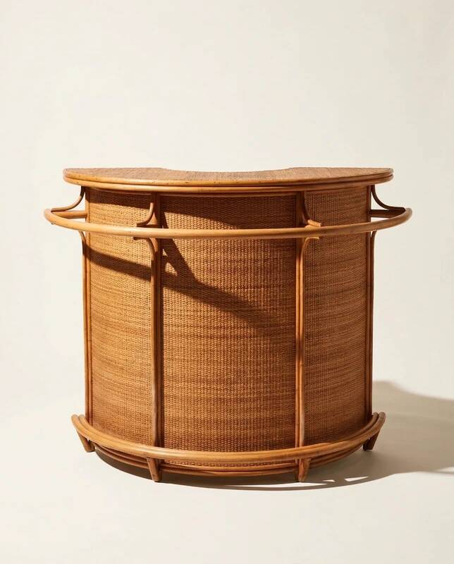 Half-moon bar in rattan and woven wicker – Vintage work, circa 1960-1970