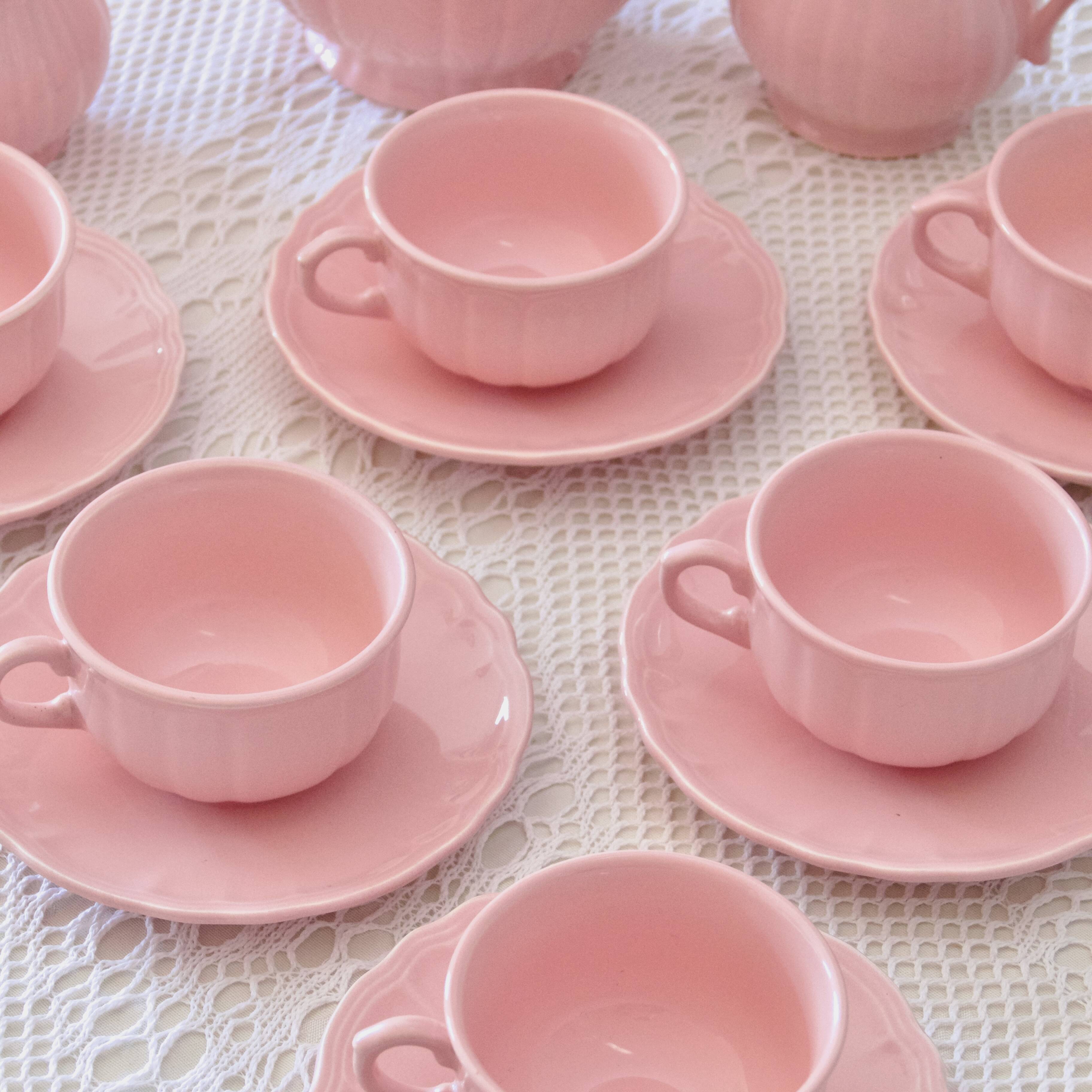 Old Salins-les-Bains coffee service in pink earthenware