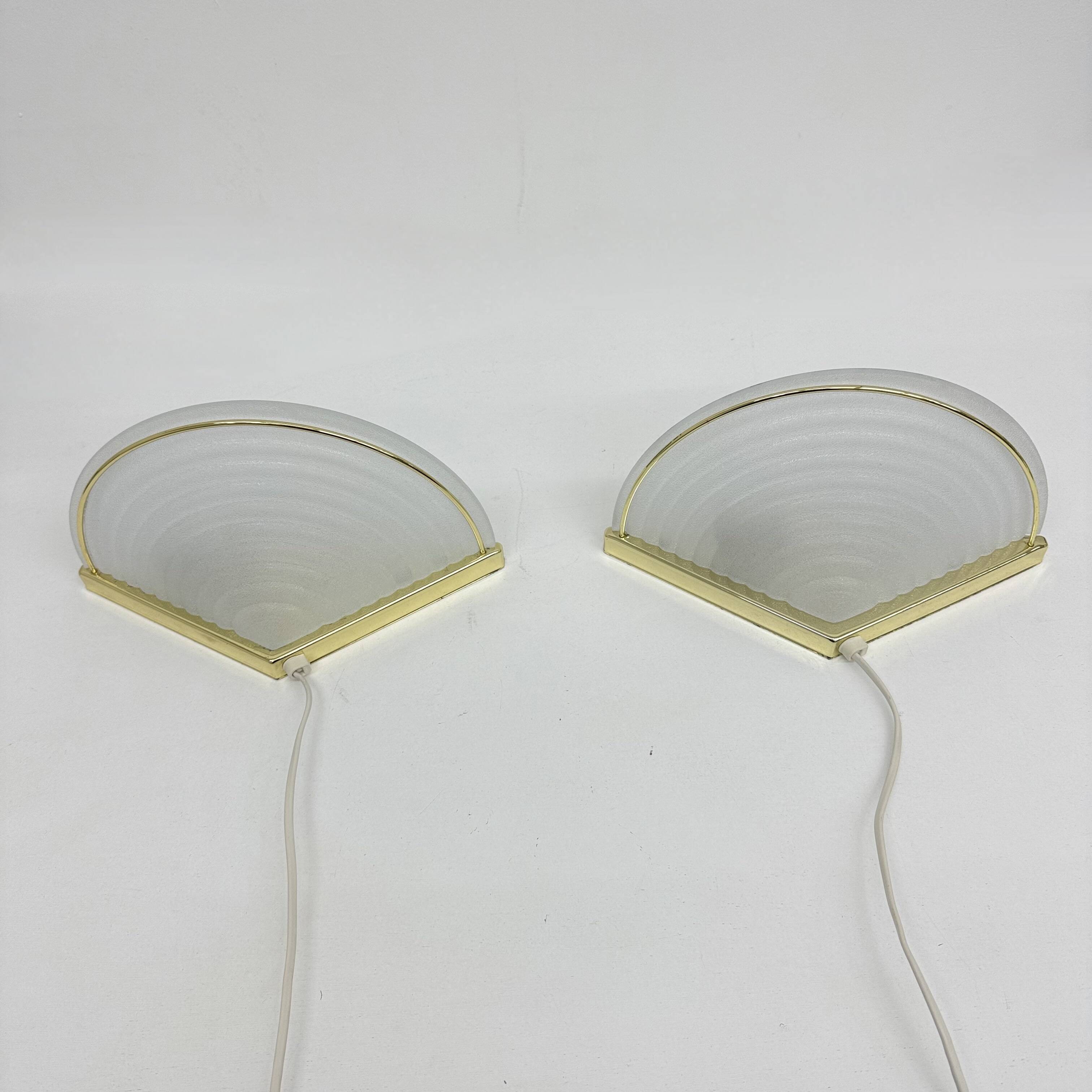Set of Vintage Glass Wall Lamps with Gold Holder, 1970s