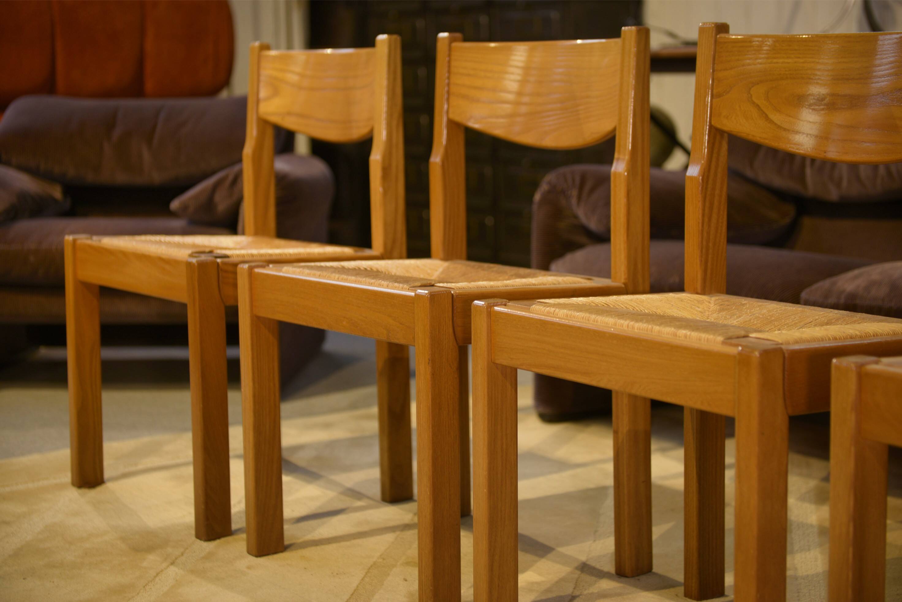 Set of 4 elm chairs Maison Regain 1960s